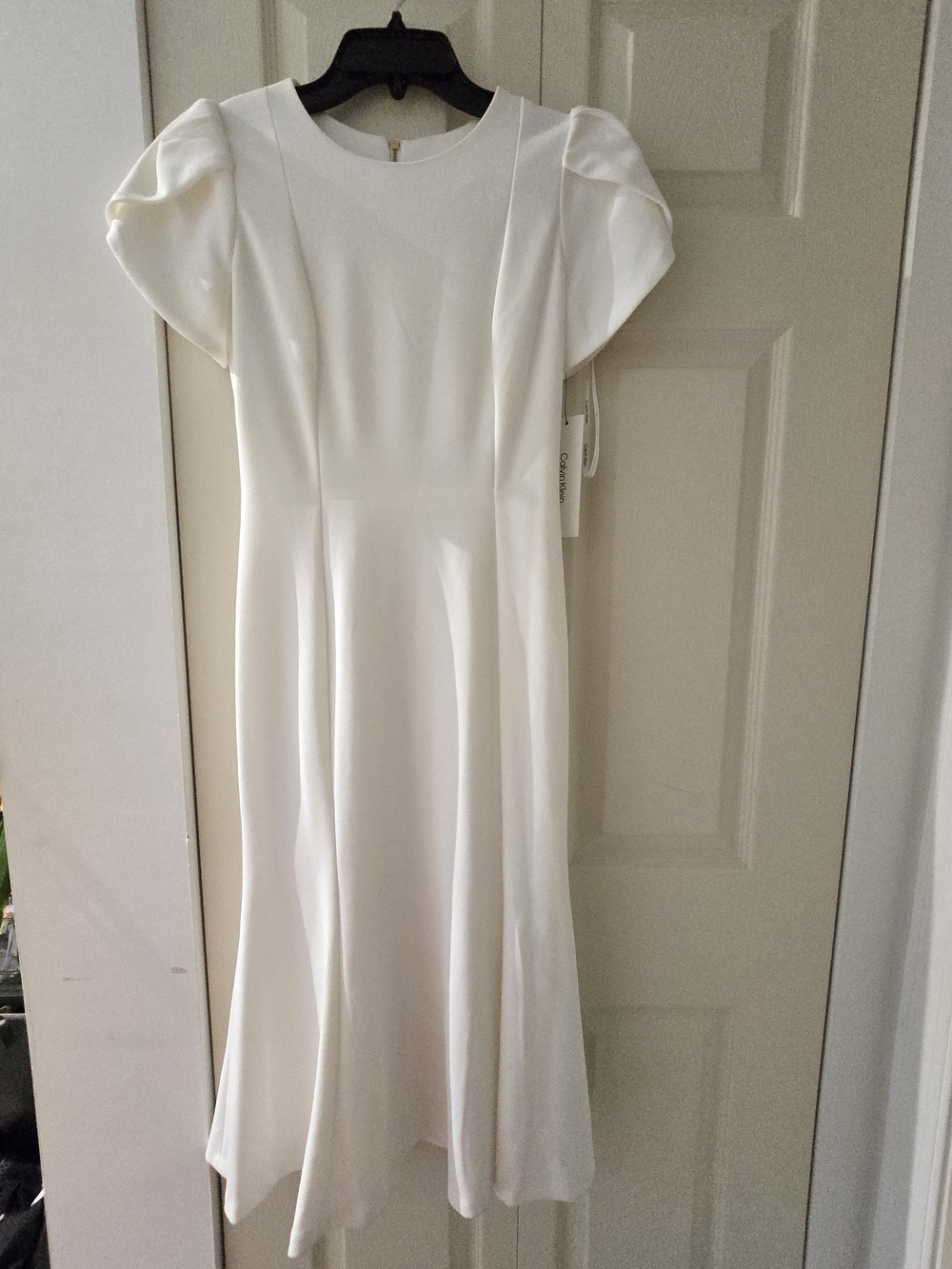 Calvin Klein White Midi Dress with Puff Sleeves